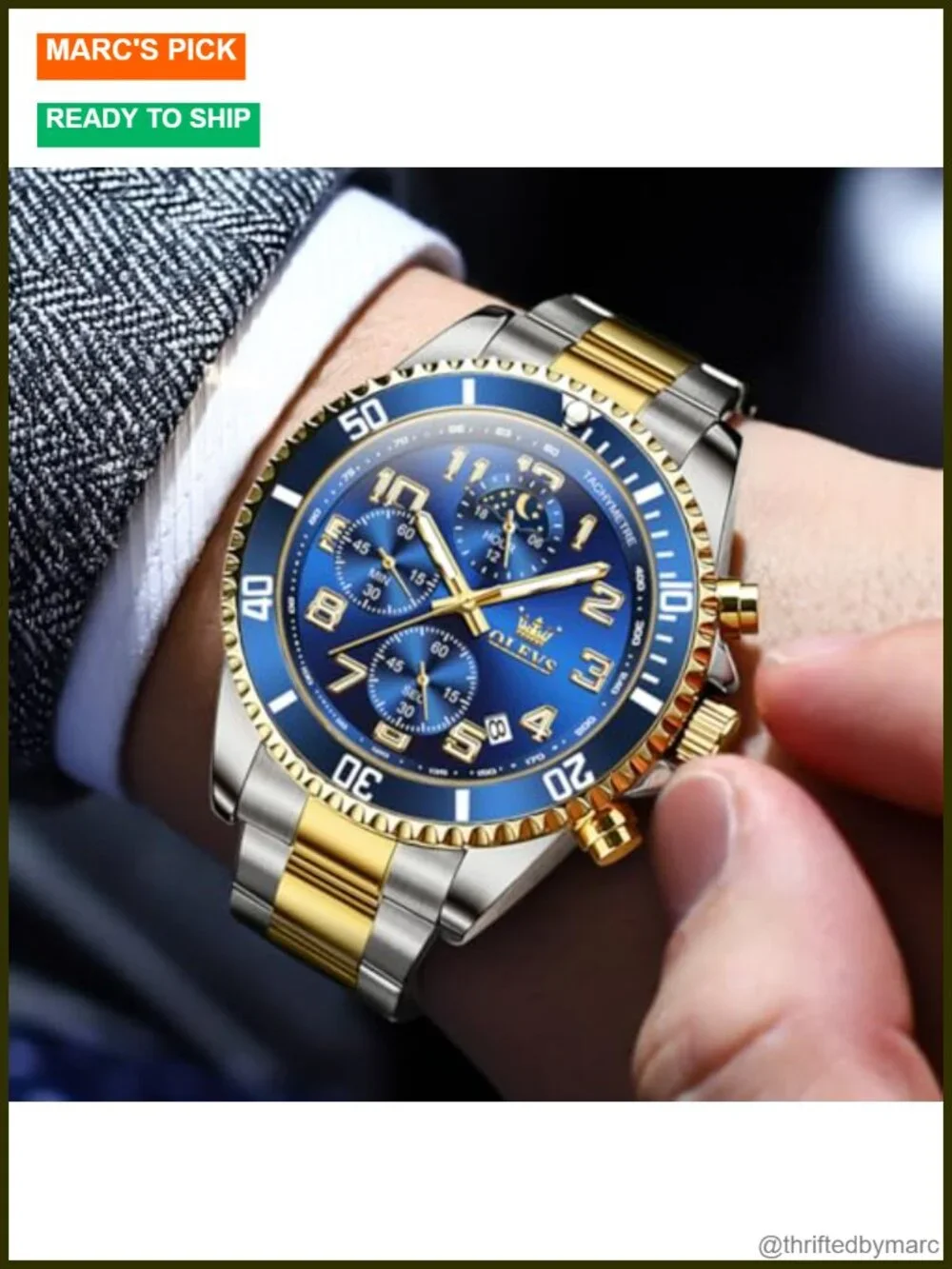Stainless Steel Dress Watch with Date Chronograph Water Resistant
